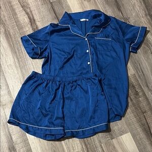 Amazon Women's Blue Satin Pajama Set